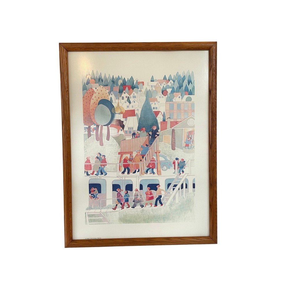 Rie Munoz 1977 Framed Art Print Alaska Federal Savings Collection Village Scene